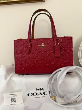 Coach Nina Small Red Embossed Leather Crossbody Tote.